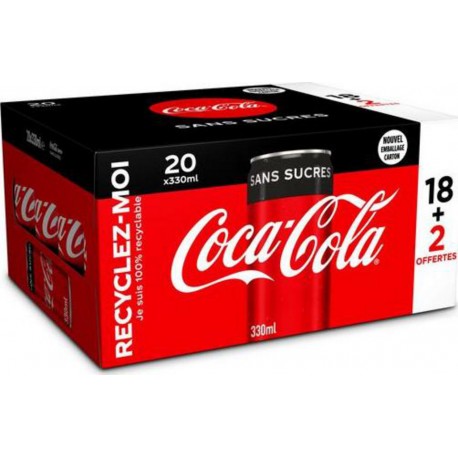 Coca-Cola SANS SUCRE x20 33cl (pack de 18+2 soit 20 canettes)