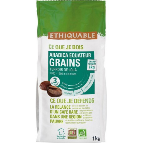 ETHIQUABLE Café en grains pur arabica Equateur Bio 1Kg