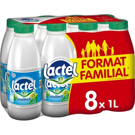 Lait Lactel Vitamine D écrémé 1L (pack de 8)