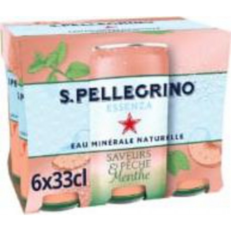 SAN PELLEGRINO ESSENZA Eau Gazeuse Aromatisée Pêche Menthe 6x33cL (pack de 6)